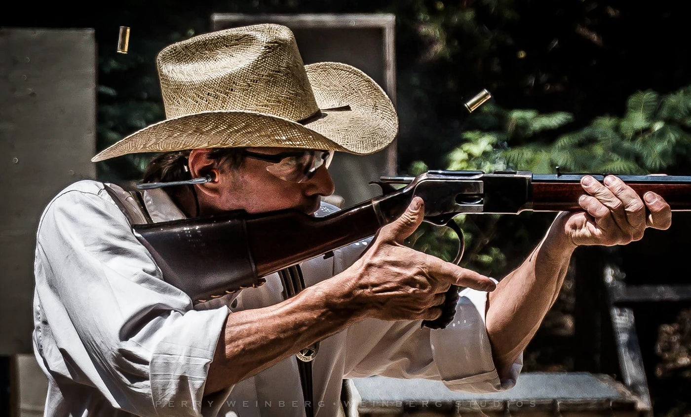 Cowboy wearing Denial eyewear, photographed from the side