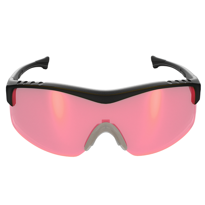 Pomegranate Vermilion Methow lens in a black frame. Lens appearance; screen colors may vary.