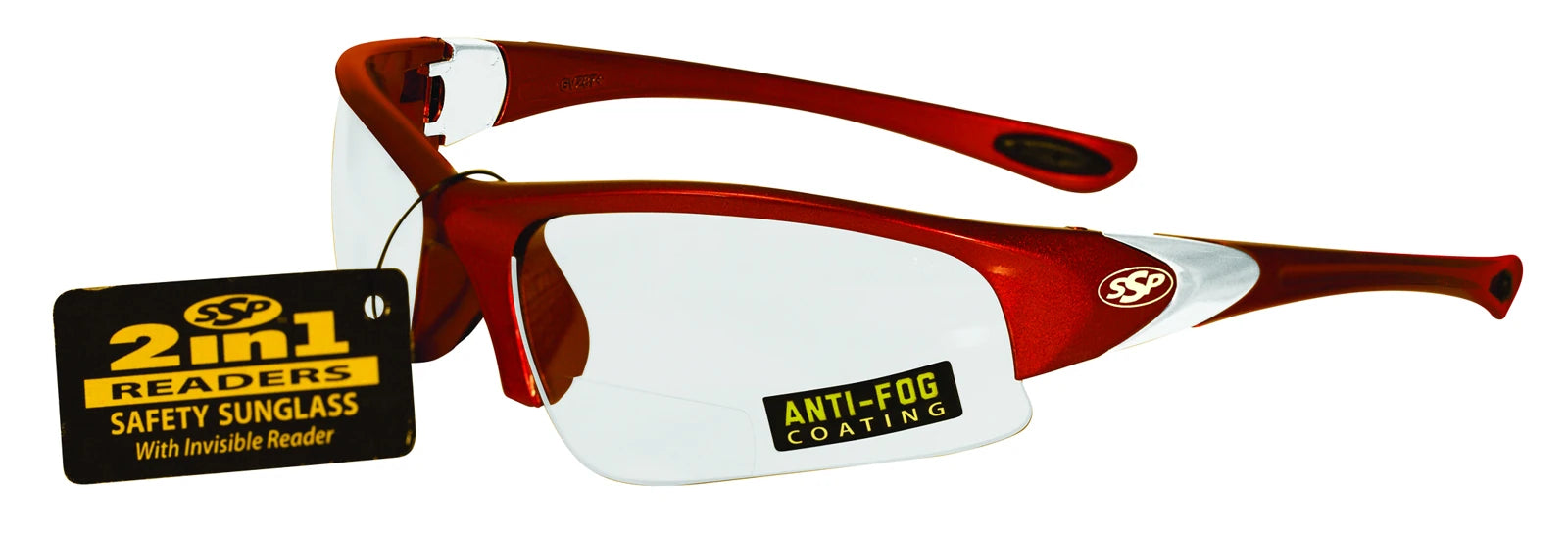 Entiat bifocal glasses with Red frames and Crystal Clear NVR Fog™ lenses