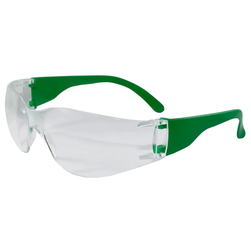 PRO safety glasses with Green temples and clear lenses