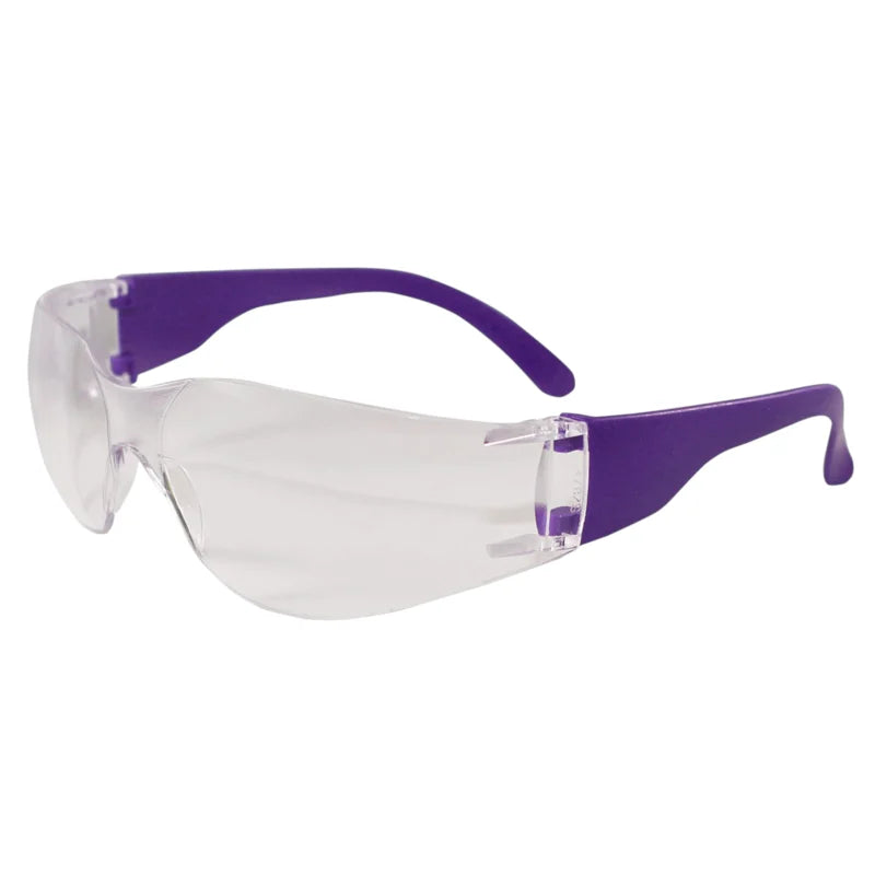 PRO safety glasses with Purple temples and clear lenses