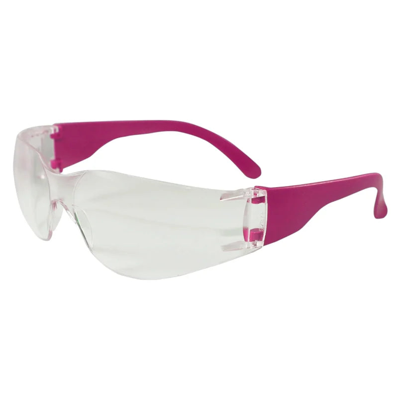 PRO safety glasses with Pink temples and clear lenses