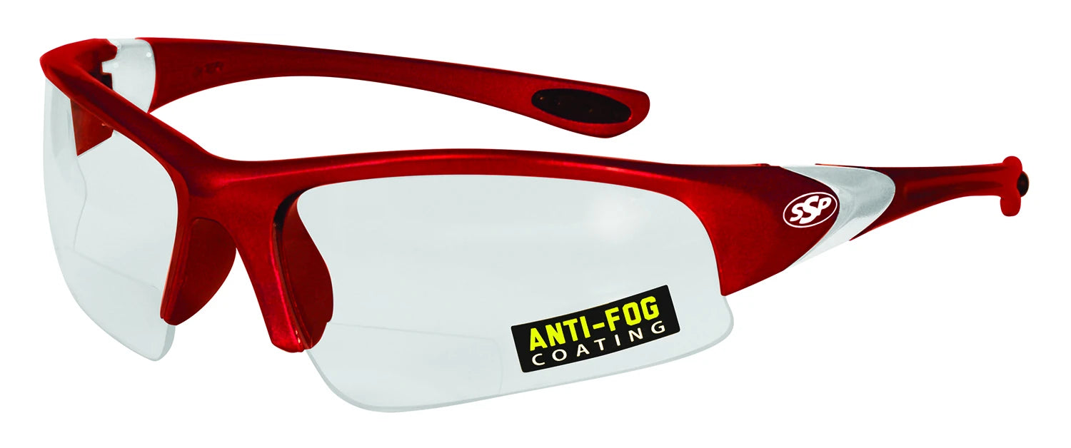 Entiat Bifocal Safety Glasses — Red, Crystal Clear NVR Fog™