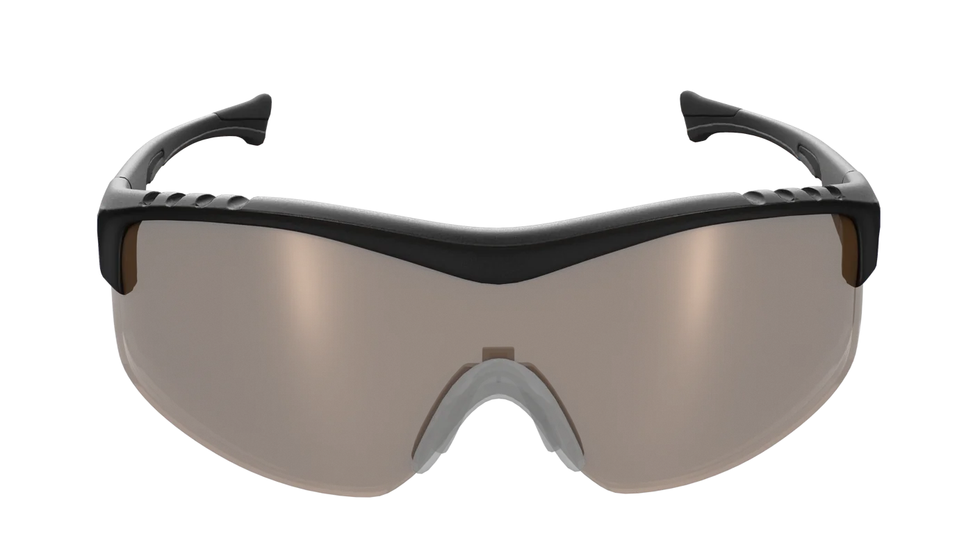 Straight on — Frame shown in black with a Copper Bronze lens. Explore other tints in the lens preview below.